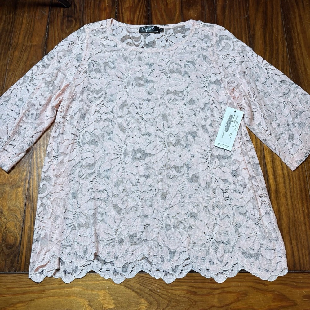 Sympli Lace Box Top Blush Pink Sheer Floral Lace Sz 6 New A540